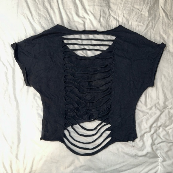 Luv’ Me | Dance Love Live Graphic Distressed Ripped Back Cropped Tee Shirt - Picture 6 of 14